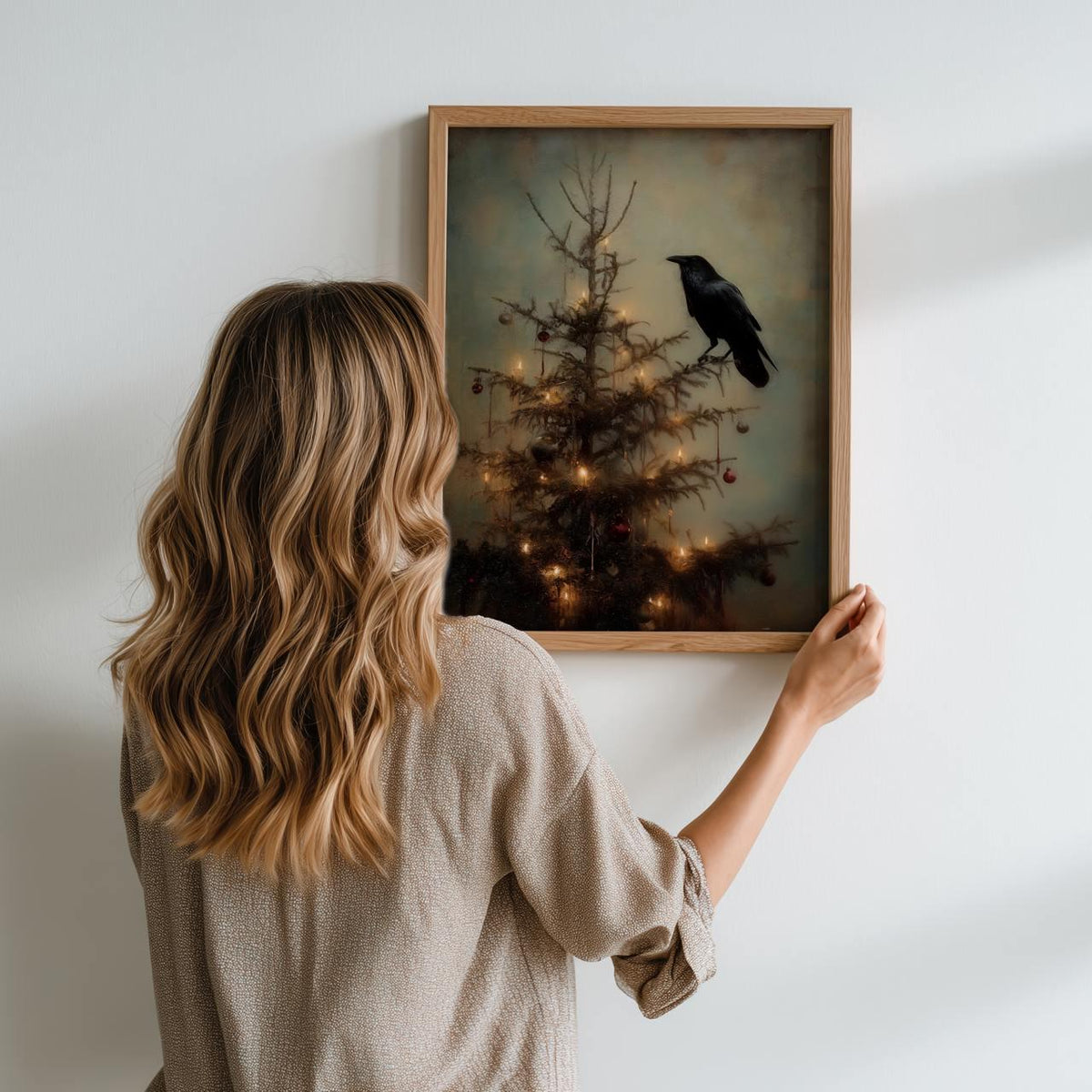 Dark Academia Christmas Crow Print, Gothic Holiday Wall Art Gift for Him or Her, Christmas Wall Art