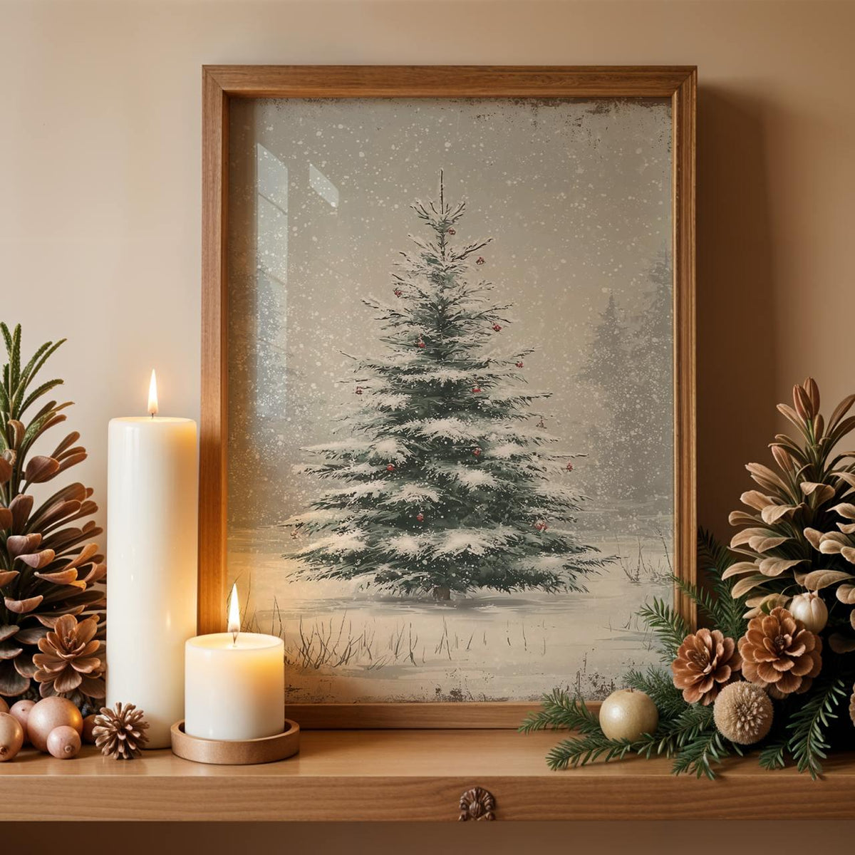 Christmas Tree Oil Painting Style Poster, Contemporary Holiday Wall Art Print, Festive Home Decor Gift