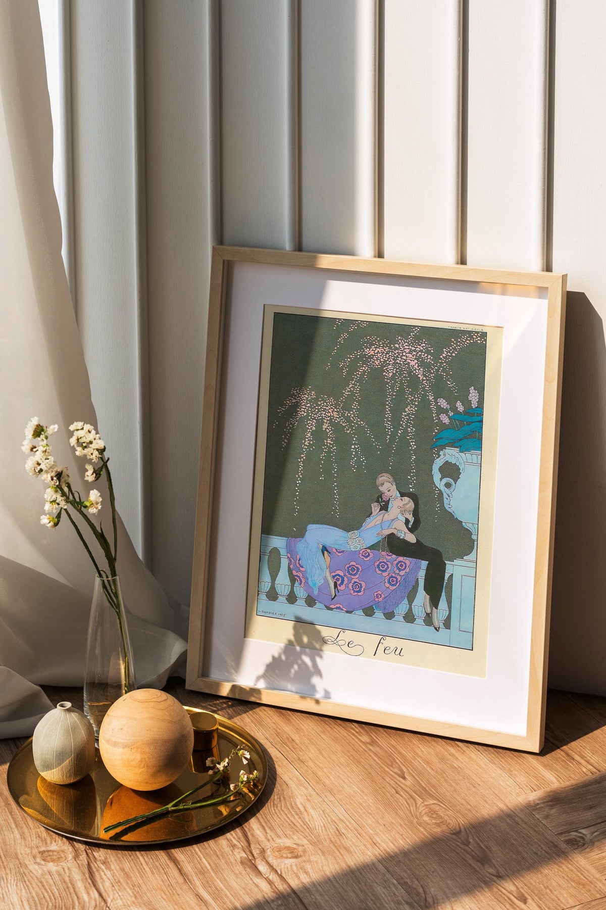 George Barbier - Le Feu. Couple love art print, Interior painting, Extravagant poster print, Vintage art, Gallery wrappe