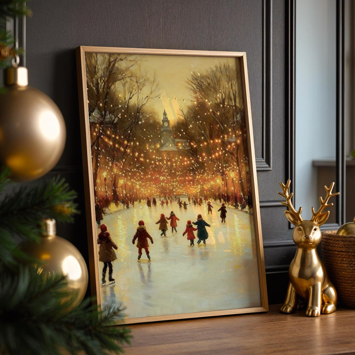 Christmas Ice Skating Poster – Winter Skating Rink Wall Art Print, Festive Holiday Decor, Cozy Home Christmas Village, F