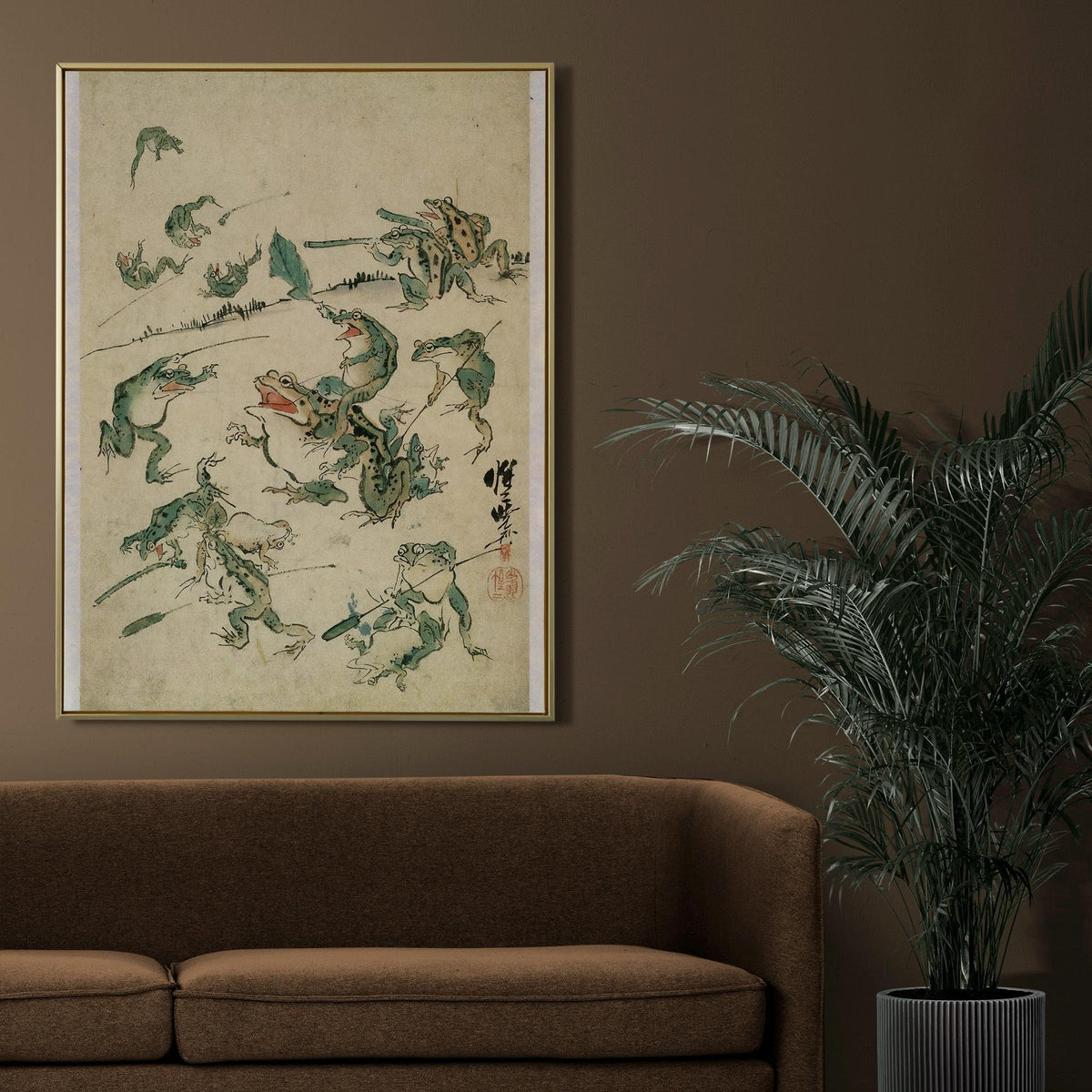 Kawanabe Kyosai - Battle Of The Frogs. Kitchen wall art, Japanese frogs art print, Japanese home decor, Frogs poster pri
