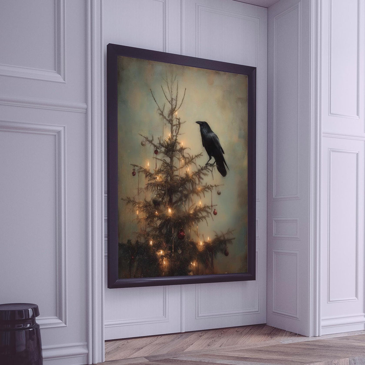 Dark Academia Christmas Crow Print, Gothic Holiday Wall Art Gift for Him or Her