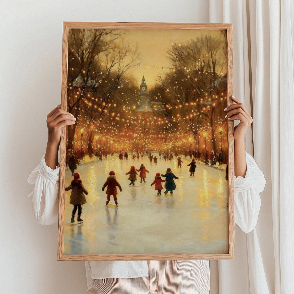 Christmas Ice Skating Poster – Winter Skating Rink Wall Art Print, Festive Holiday Decor, Cozy Home Christmas Village, F