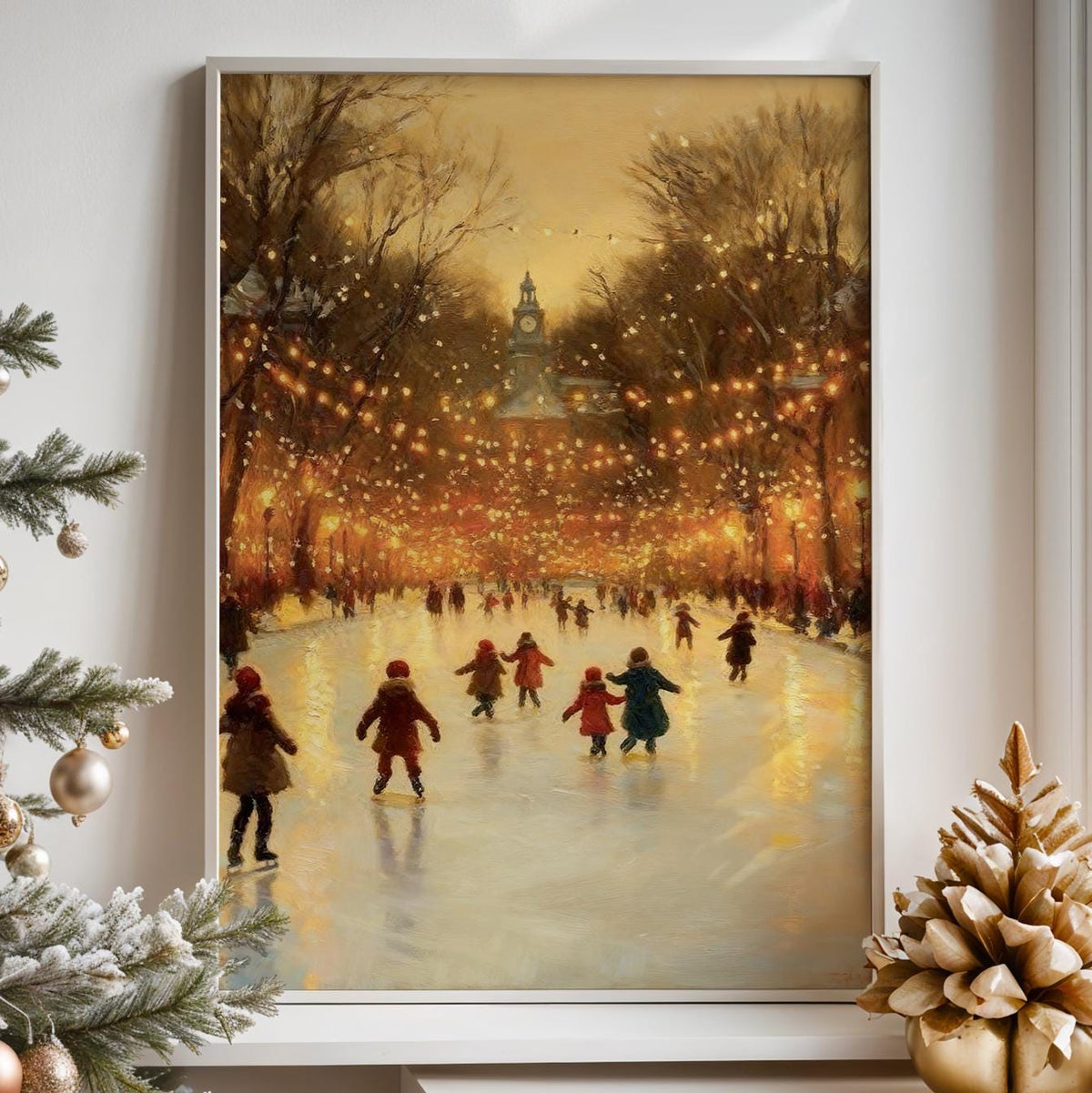 Christmas Ice Skating Poster – Winter Skating Rink Wall Art Print, Festive Holiday Decor, Cozy Home Christmas Village, F