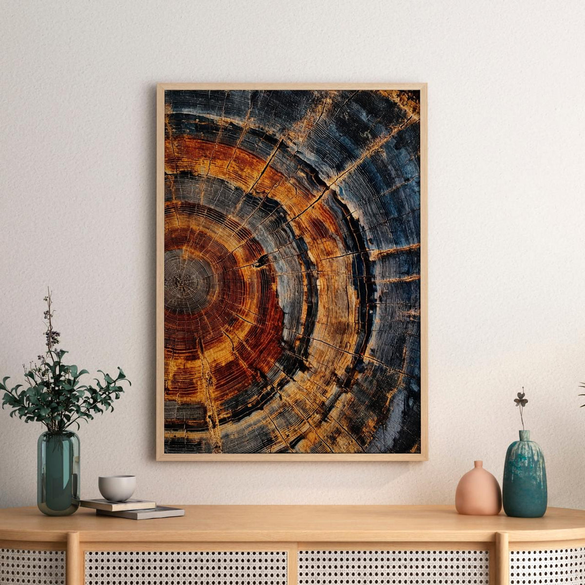 Tree Ring Framed Canvas Wall Art - Abstract Colorful Tree Ring Wall Decor - Minimalist Home Canvas Art - Modern Farmhous