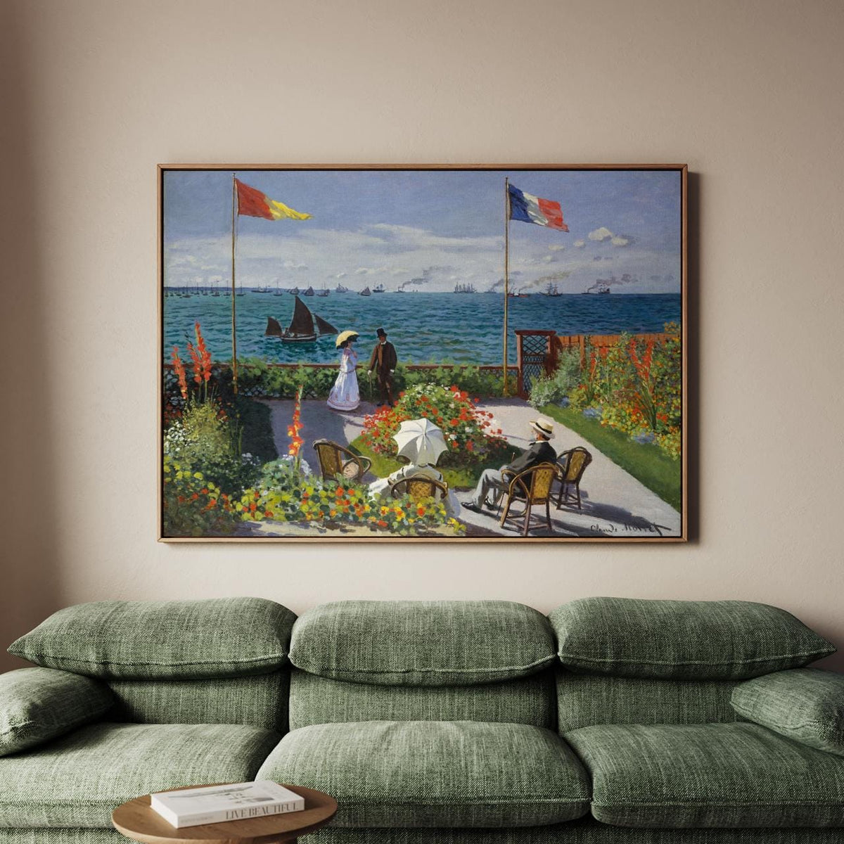Claude Monet, Jardin a Sainte-Adresse - Coastal Garden Landscape, Impressionist Flowers Flags, Seaside Decor Print, Mode