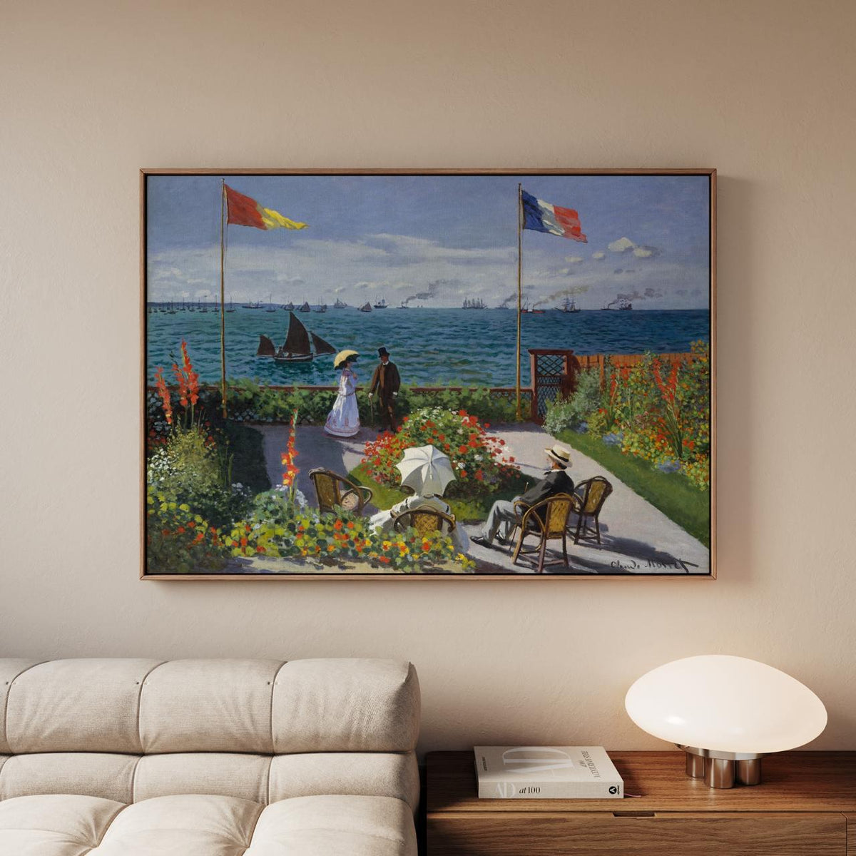 Claude Monet, Jardin a Sainte-Adresse - Coastal Garden Landscape, Impressionist Flowers Flags, Seaside Decor Print, Mode