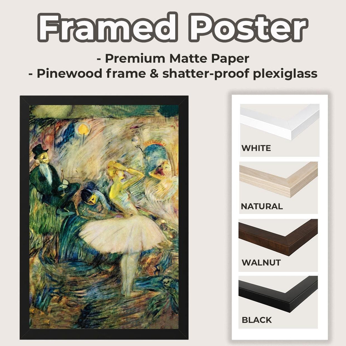 Henri de Toulouse-Lautrec, Ballet Dancer 1890s - Framed Canvas Wall Art Print, Home Decor, Large Wall Art