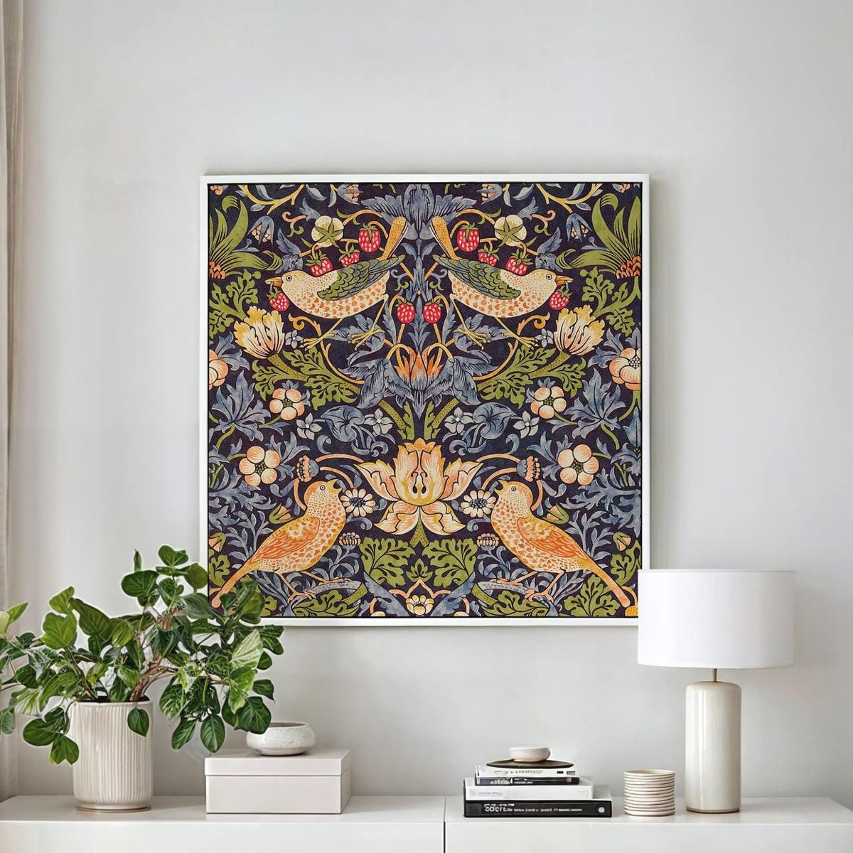 William Morris, Strawberry Thief 1883 - Canvas Wall Art Print, Living Room Decor, Framed Gallery Art