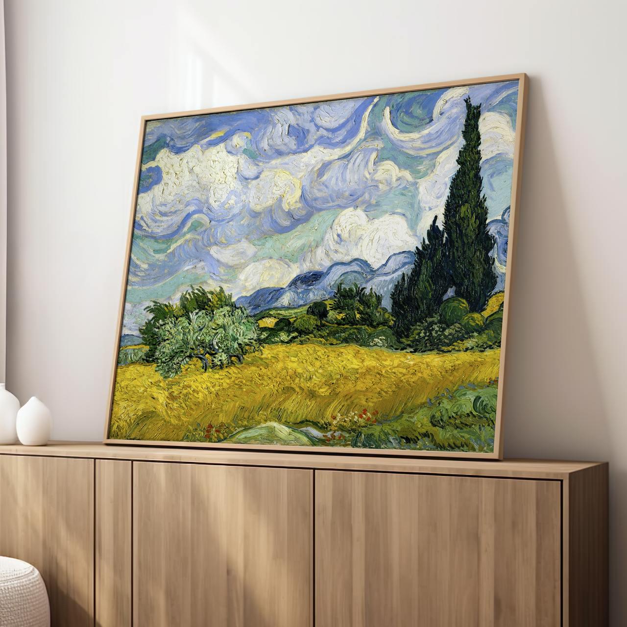 Vincent van Gogh Wheat Field With Cypresses - Canvas Wall Art Print, Framed Landscape Decor for Living Room, Office