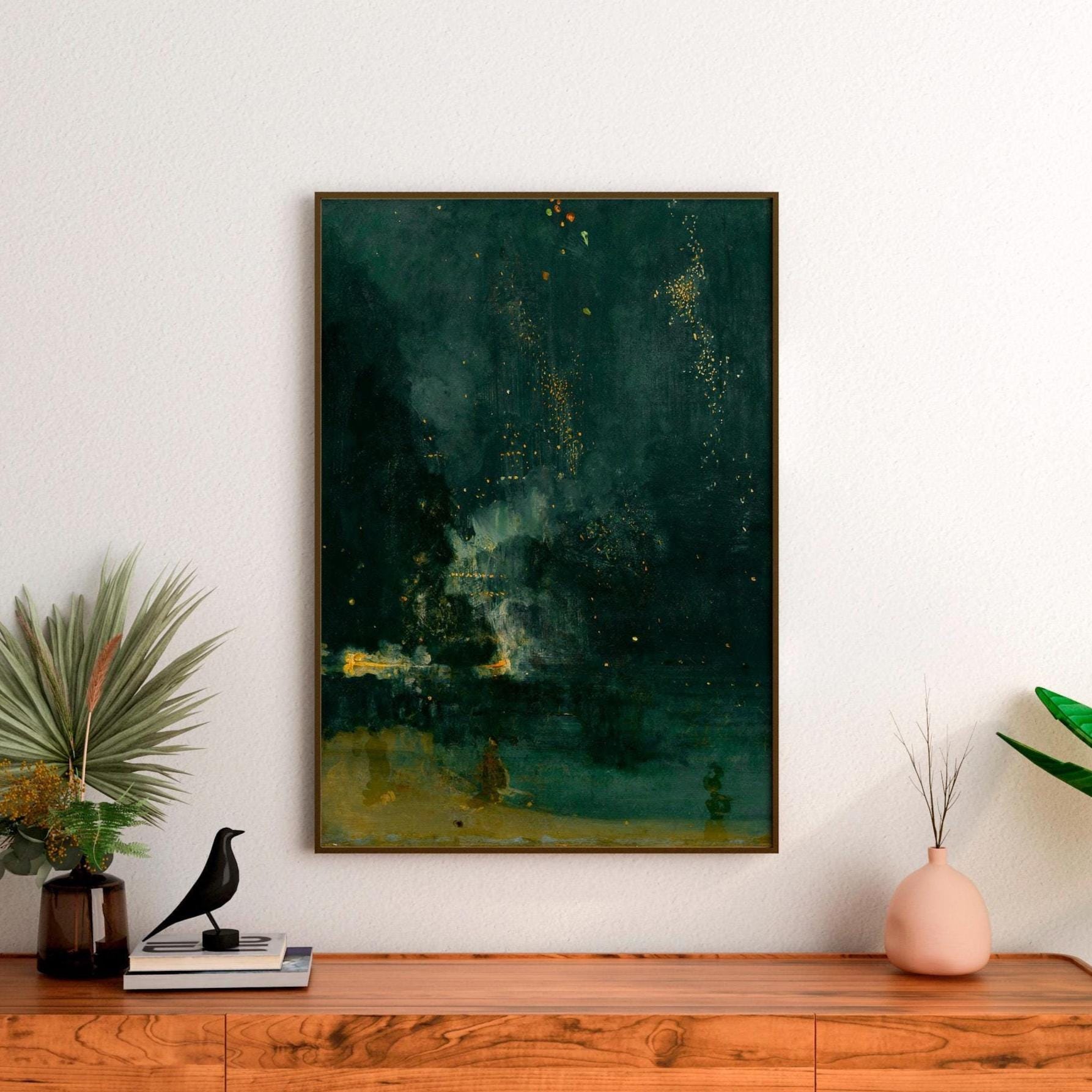 James Abbott McNeill Whistler - The Falling Rocket, Nocturne in black and gold whistler. Famous art print, Painting on c