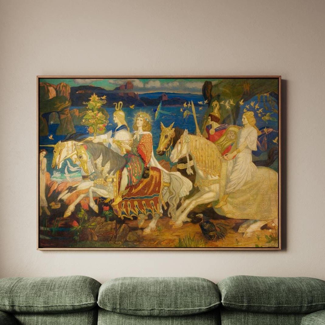 John Duncan - Riders of the Sidhe - Celtic Fairy Riders Print, Mythical Horses Wall Art, Symbolist Fantasy Decor, Vintag