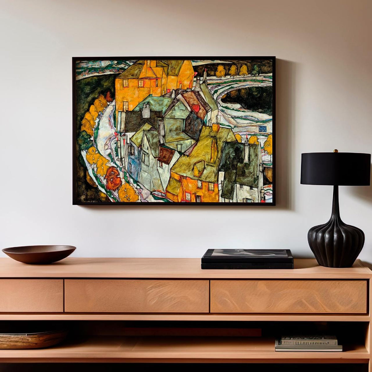 Egon Schiele - Crescent of Houses II Island Town - Expressionist Urban Print, Modern Landscape Canvas Art, Vintage Boho