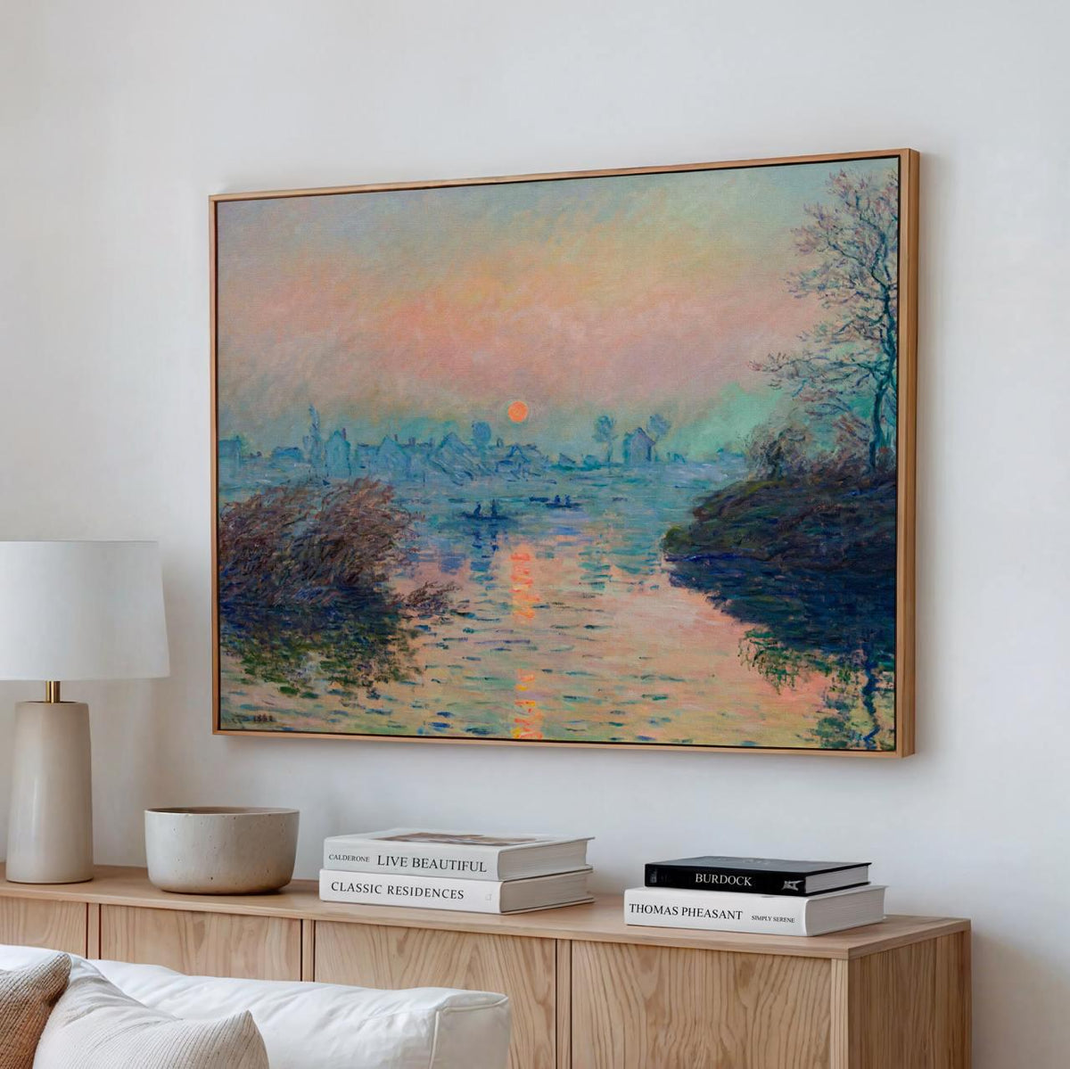 Claude Monet, Sunset over Seine Lavacourt - Landscape Poster Print, Water Art Decor, Vintage Style Home Decor for Bedroo