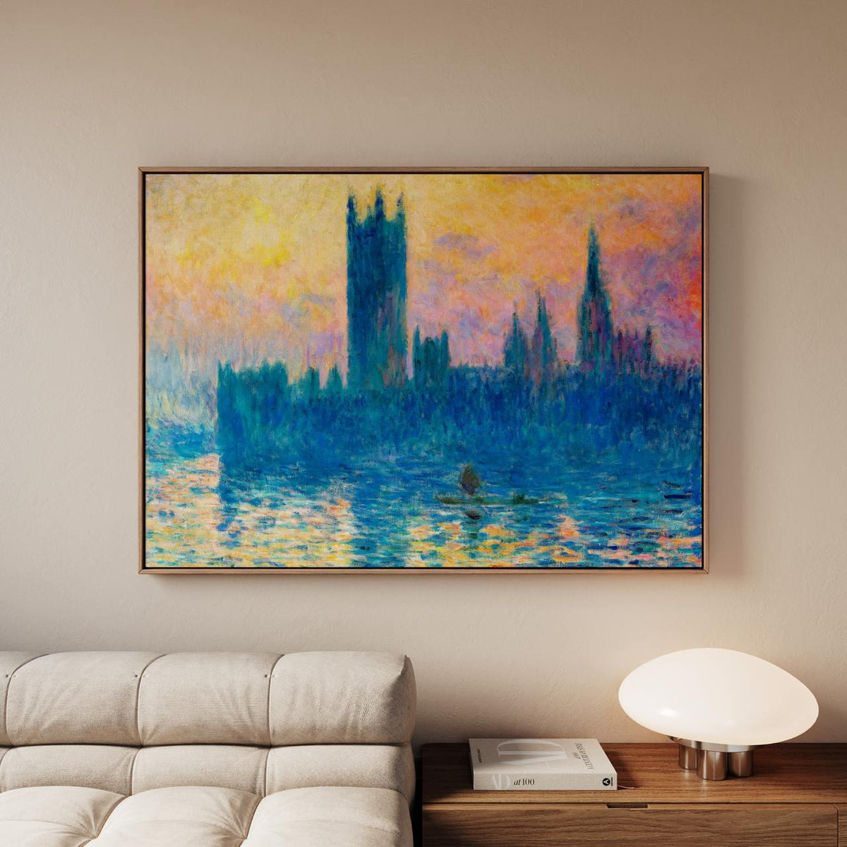 Claude Monet, Parliament Sunset - Thames Houses Print, Impressionist Sky Art, London Decor, Modern Living Room Canvas Wa