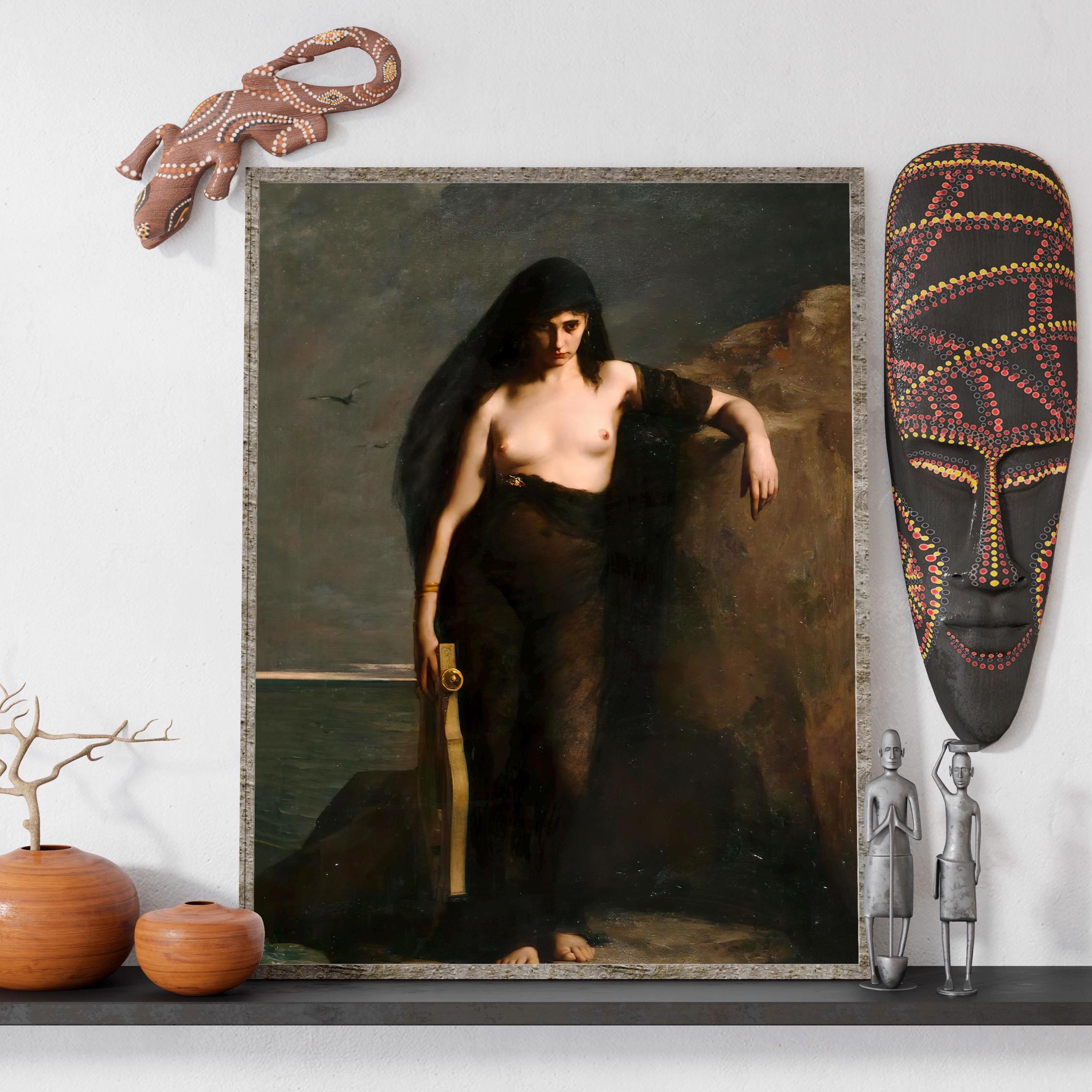 Charles Mengin - Sappho. Death of Sappho, Dark wall art, Living room decor, Mystical Women, Sappho art print, Large wall