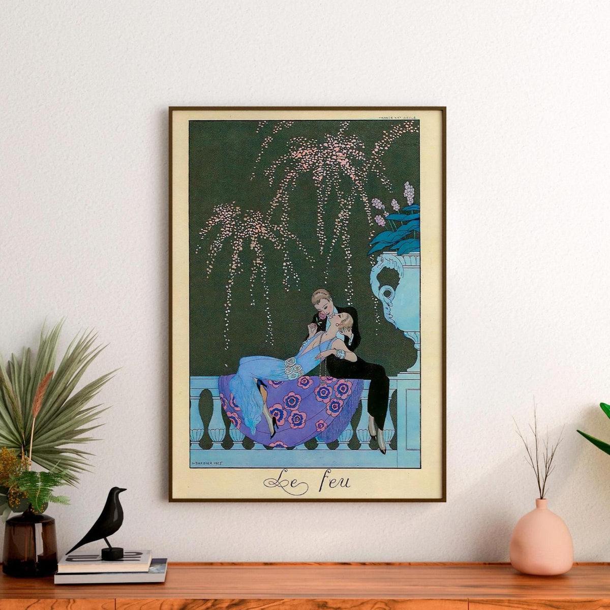 George Barbier - Le Feu. Couple love art print, Interior painting, Extravagant poster print, Vintage art, Gallery wrappe