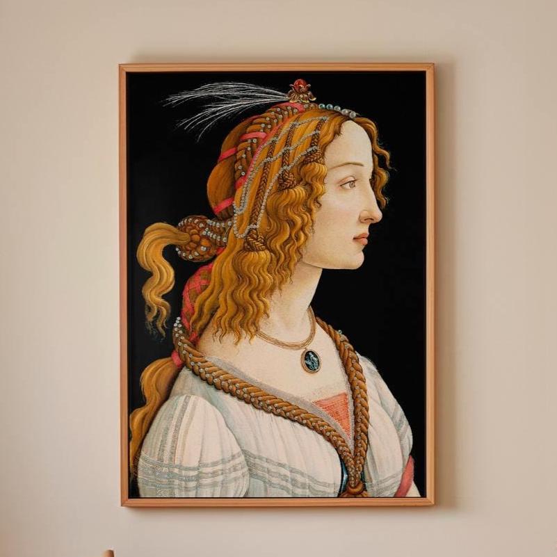 Sandro Botticelli, Portrait Simonetta Vespucci Nymph - Framed Canvas Wall Art, Office Decor, Large Canvas Print