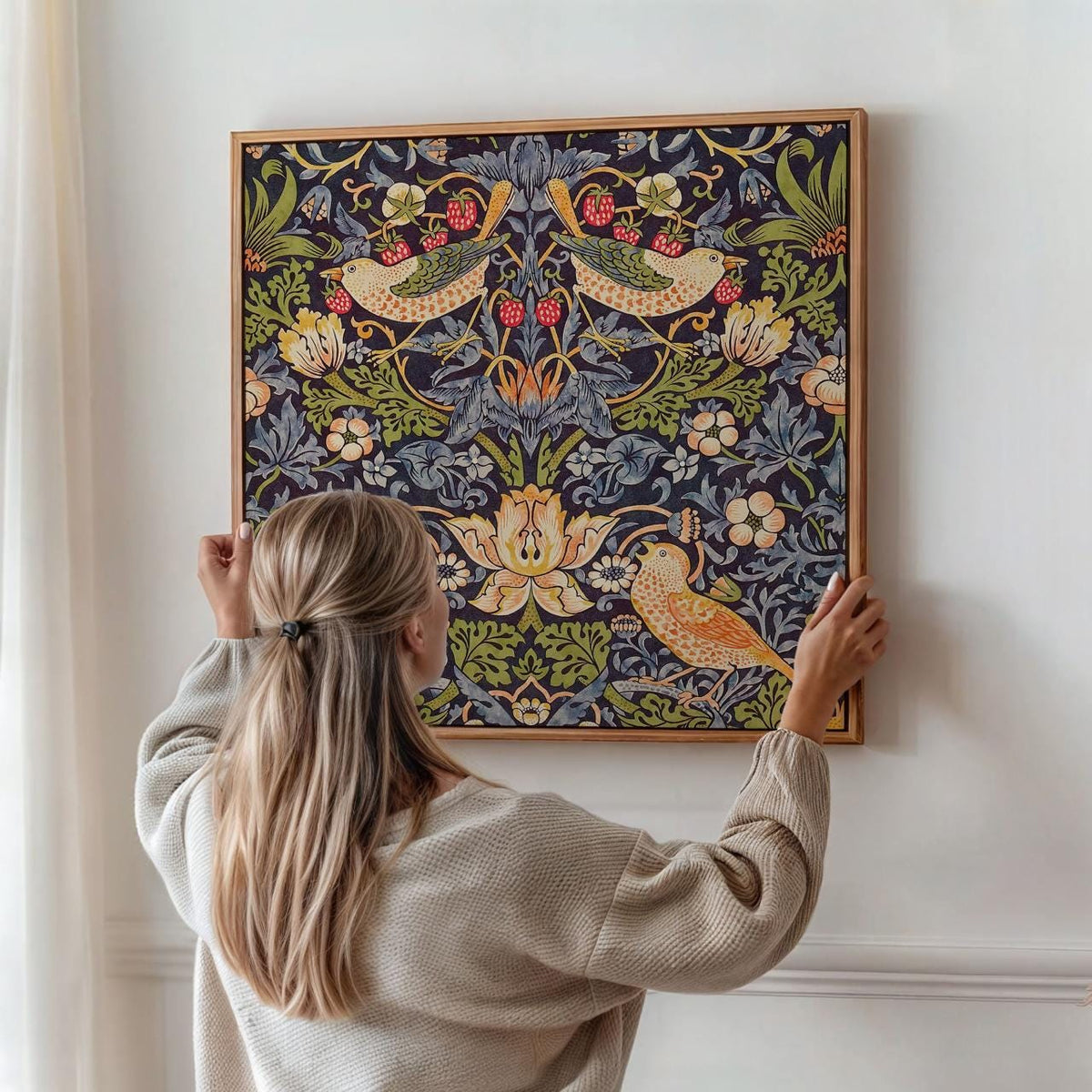 William Morris, Strawberry Thief 1883 - Canvas Wall Art Print, Living Room Decor, Framed Gallery Art