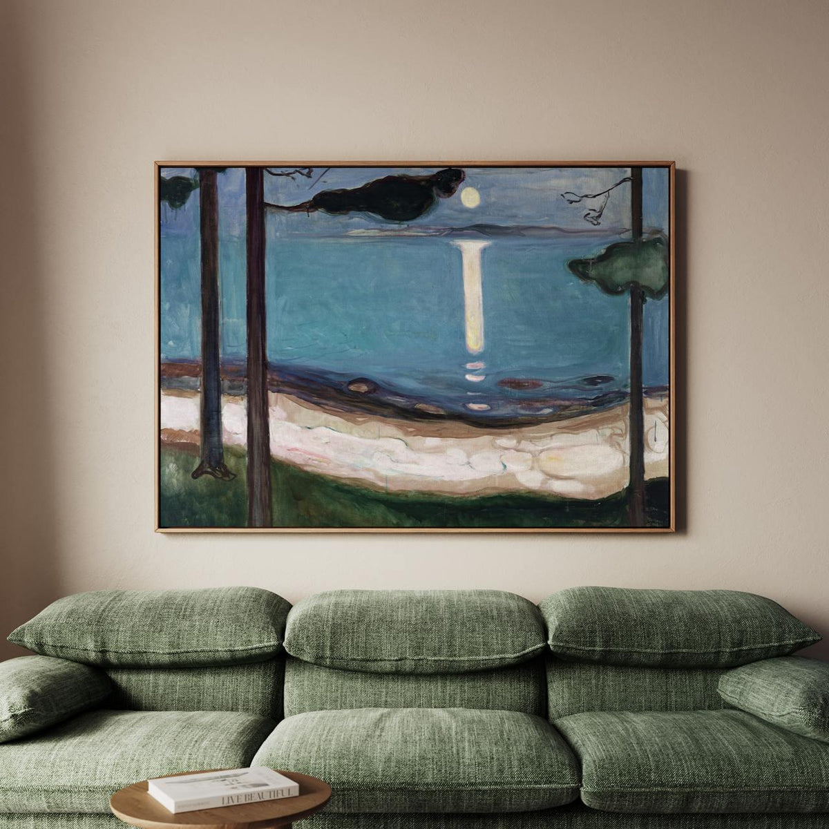 Edvard Munch - Moonlight 1895 - Norwegian Fjord Canvas Print, Blue Night Sea Reflection Art, Dark Trees Scenic Expressio