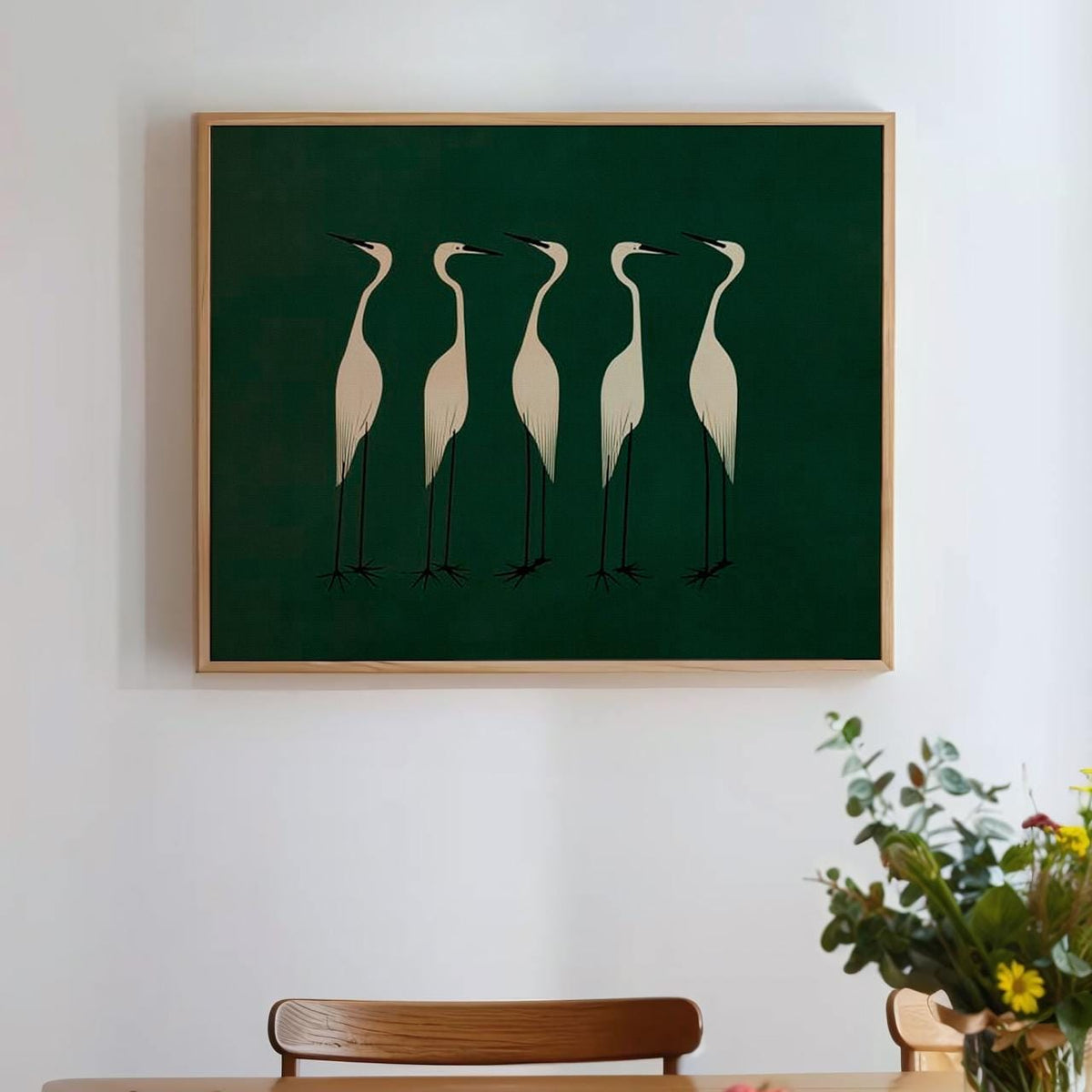 Elegant White Herons Silhouette - Canvas Wall Art Print, Framed Bird Decor for Living Room, Bedroom, Coastal Home, Moder