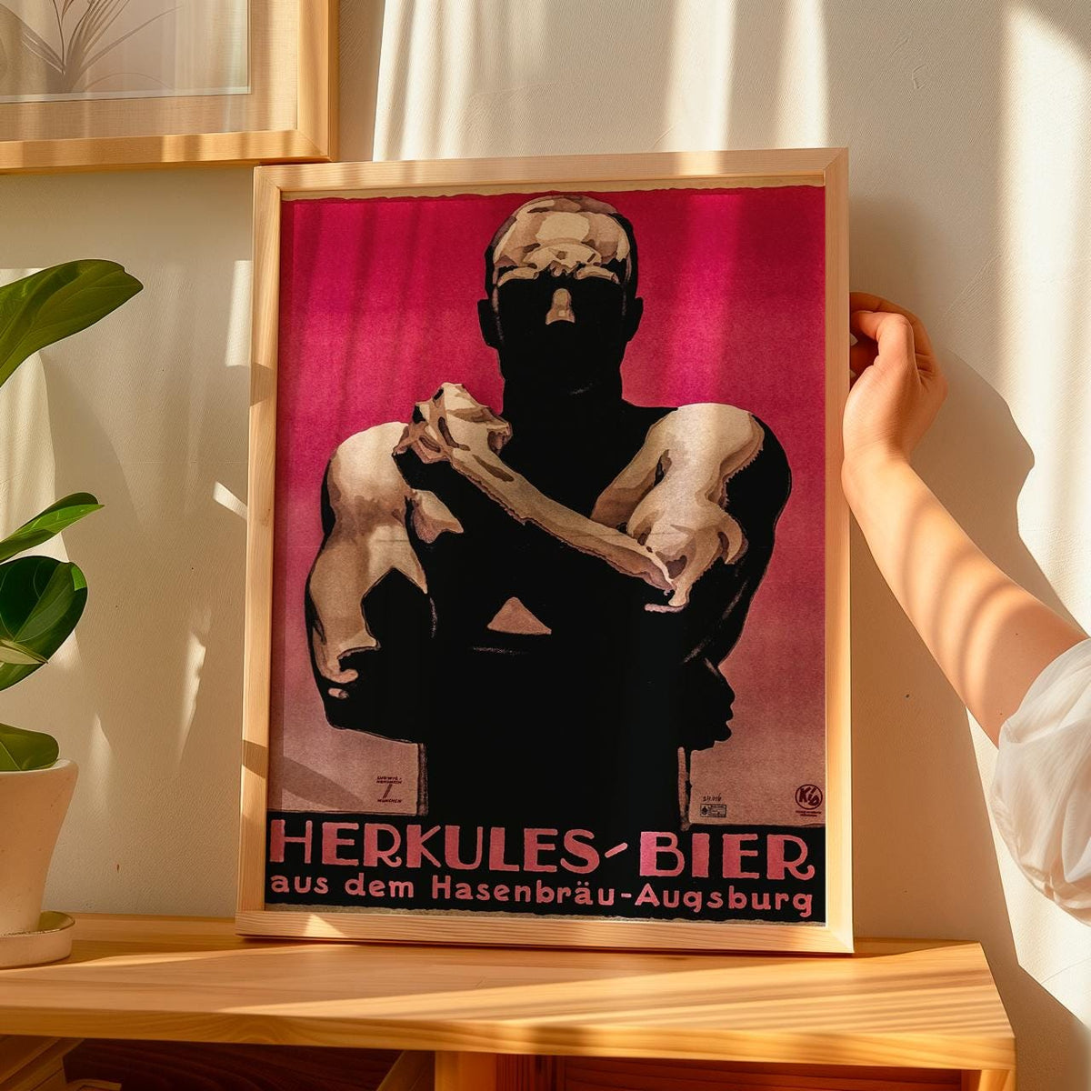 Vintage Hercule Beer Poster - Framed Wall Poster Print, German Brew Art Decor for Game Room, Bar Area, Retro Gallery Wal