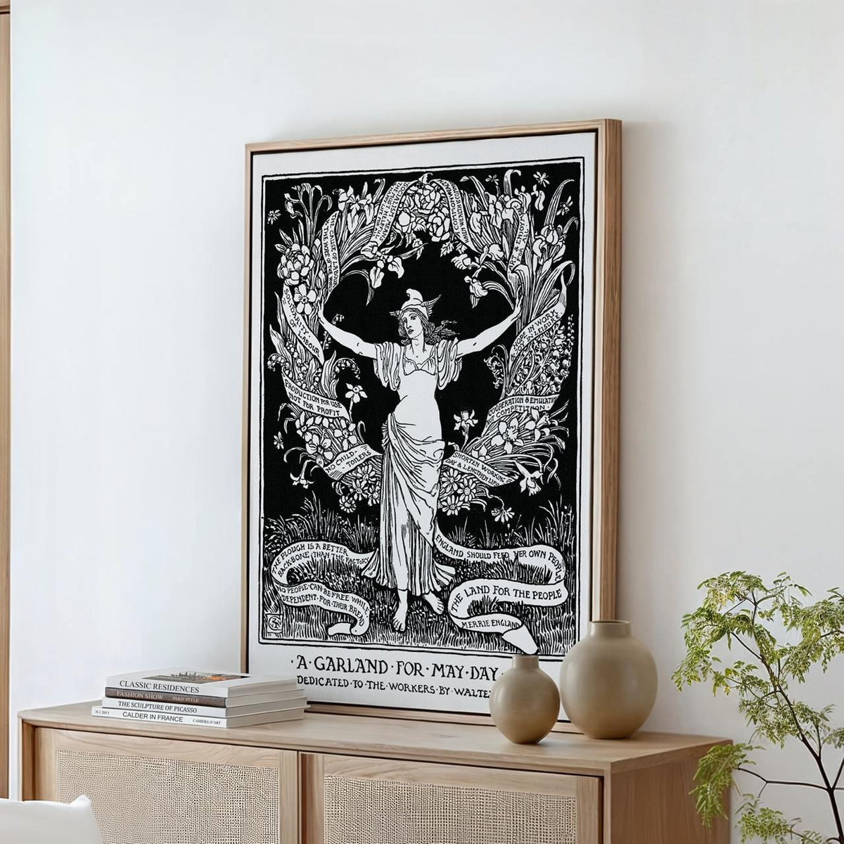 Walter Crane – A Garland for May Day – Art Nouveau Floral Banner, Socialist May Day Poster Canvas