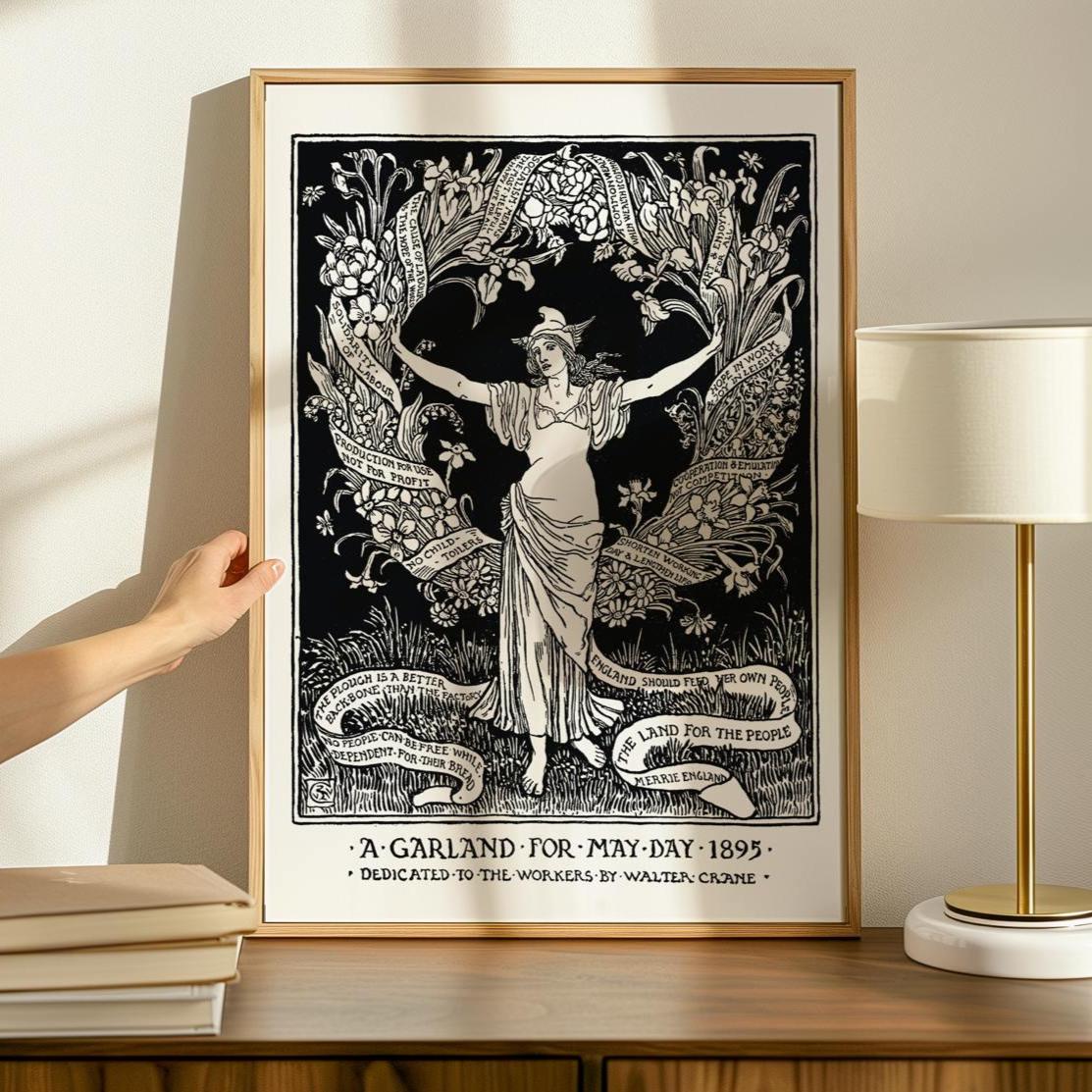 Walter Crane – A Garland for May Day – Art Nouveau Floral Banner, Socialist May Day Poster Canvas
