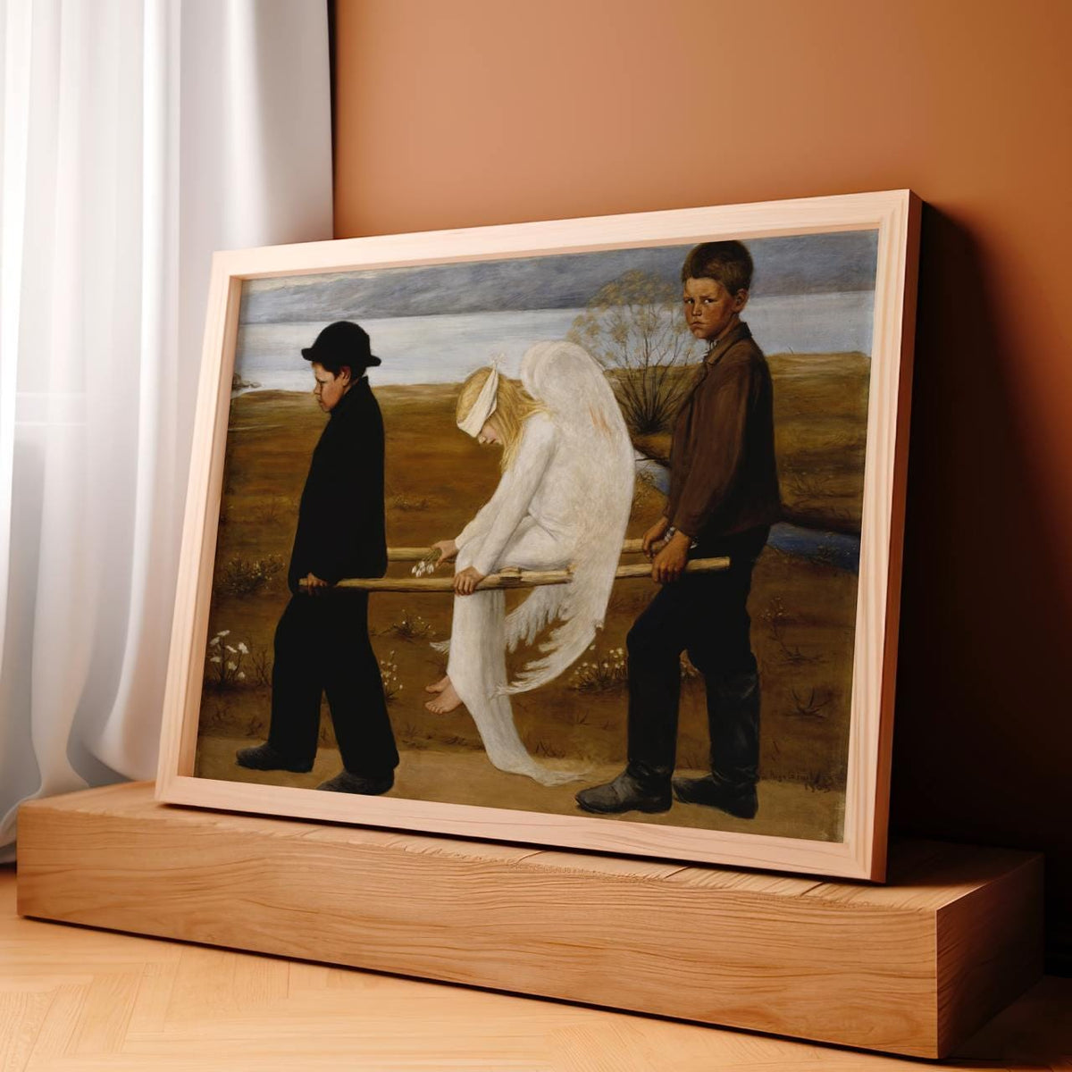 Hugo Simberg - The Wounded Angel - Symbolist Angel Carrier Print, Finnish Boys Stretcher Wall Art, Melancholy Folklore D
