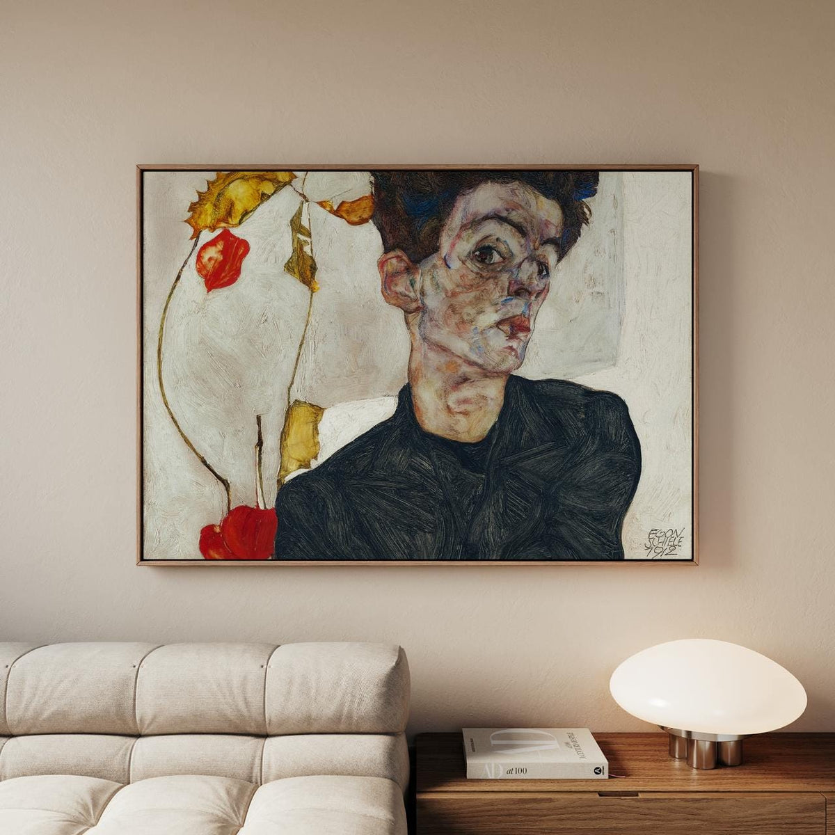 Egon Schiele - Self Portrait Chinese Lantern Fruits 1912 - Expressionist Face Print, Modern Abstract Canvas Art, Vintage