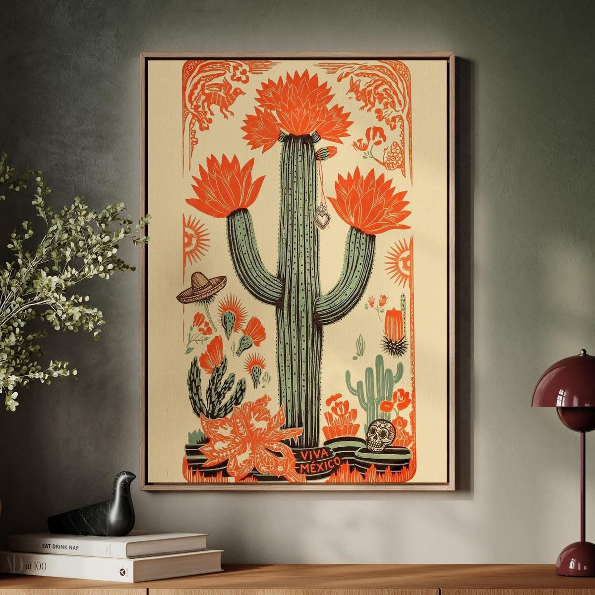 Latin Art Vintage Mexican Poster, Mexican Wall Art, Cultural Art Print, Mexico Gift Decor With Cactus Theme