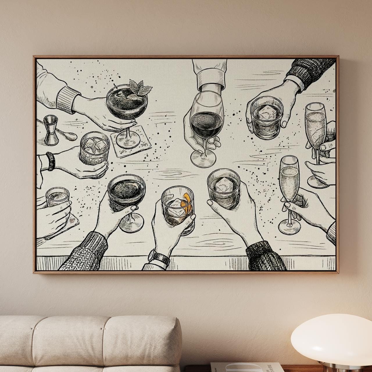 Cocktail Party Decor Cheers Wall Print, Bar Cart Print, Minimalist Wall Art, Dining Room Wall Art, Modern Home Decor Art