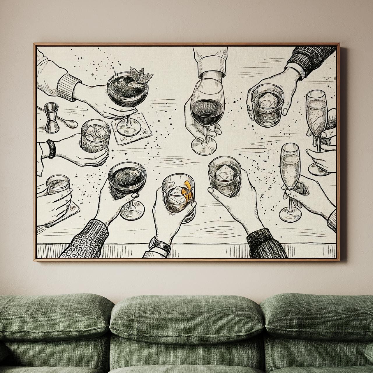 Cocktail Party Decor Cheers Wall Print, Bar Cart Print, Minimalist Wall Art, Dining Room Wall Art, Modern Home Decor Art