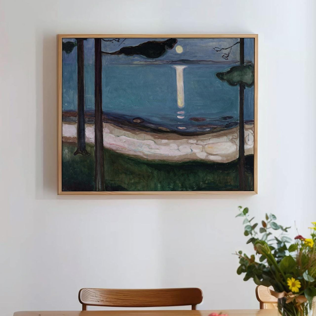 Edvard Munch - Moonlight 1895 - Norwegian Fjord Canvas Print, Blue Night Sea Reflection Art, Dark Trees Scenic Expressio