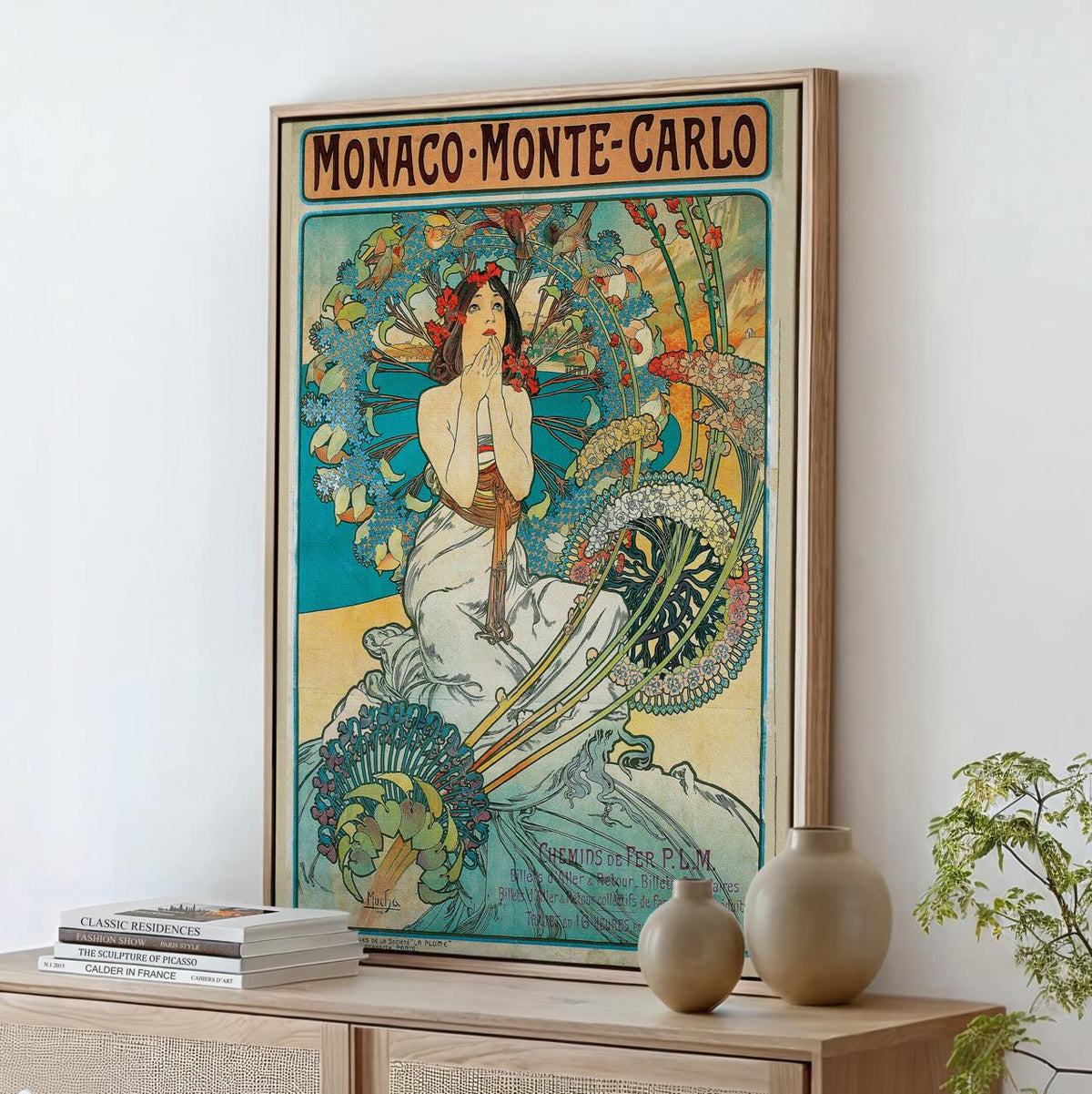 Alphonse Mucha, Monaco Monte Carlo 1897 - Art Nouveau Poster, Floral Wall Art, Vintage Decor for Living Room, Canvas Wal