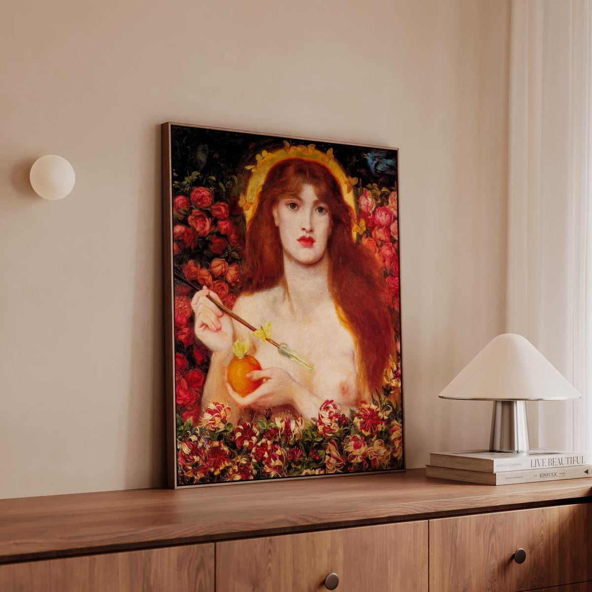 Dante Gabriel Rossetti, Venus Verticordia 1868 - Floral Portrait Print, Vintage Wall Art, Pre-Raphaelite Decor for Bedro