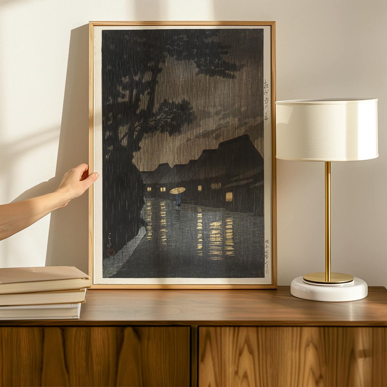 Kawase Hasui - Rain At Maekawa Soshu - Landscape Poster, Vintage Style Decor, Japandi Print, Canvas Wall Art for Living
