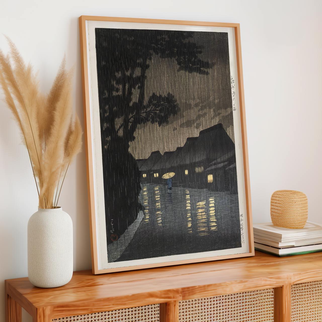 Kawase Hasui - Rain At Maekawa Soshu - Landscape Poster, Vintage Style Decor, Japandi Print, Canvas Wall Art for Living