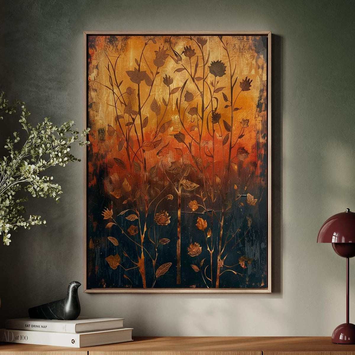 Folk Art Flower Poster Framed Vintage Rose Emile Bernard Wall Art, Decorative Garden Artwork Print, Botanical Romantic H