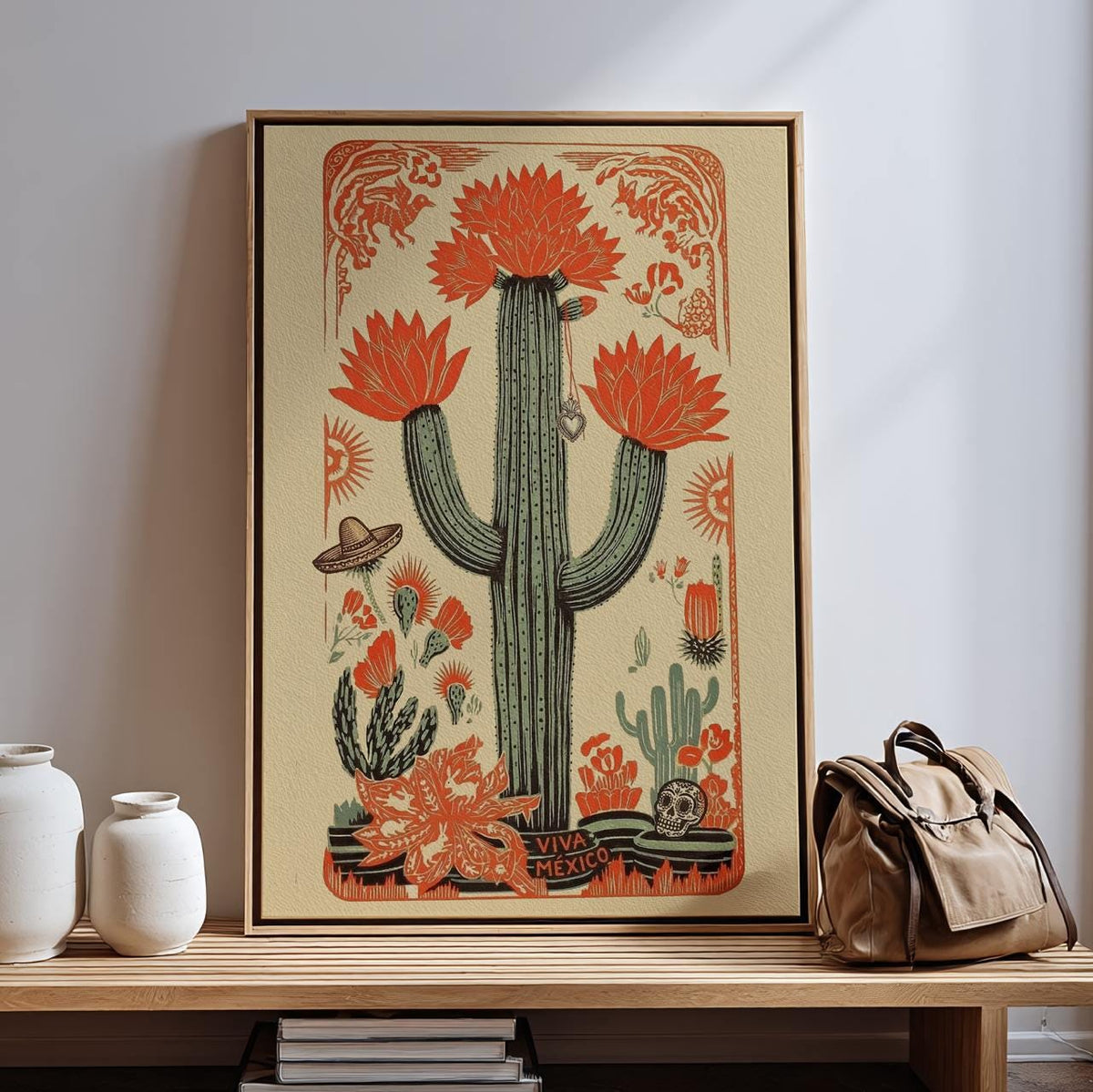 Latin Art Vintage Mexican Poster, Mexican Wall Art, Cultural Art Print, Mexico Gift Decor With Cactus Theme