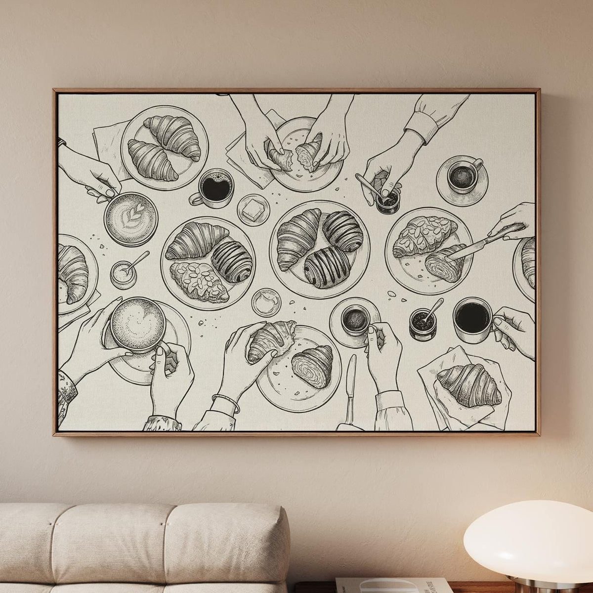 Food Line Art Print Croissant, Dining Room Wall Art, Minimalist Wall Art, Black White Artwork For Kitchen Decor art42
