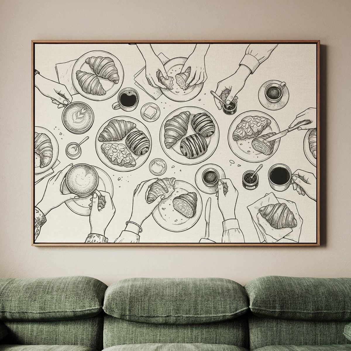 Food Line Art Print Croissant, Dining Room Wall Art, Minimalist Wall Art, Black White Artwork For Kitchen Decor art42