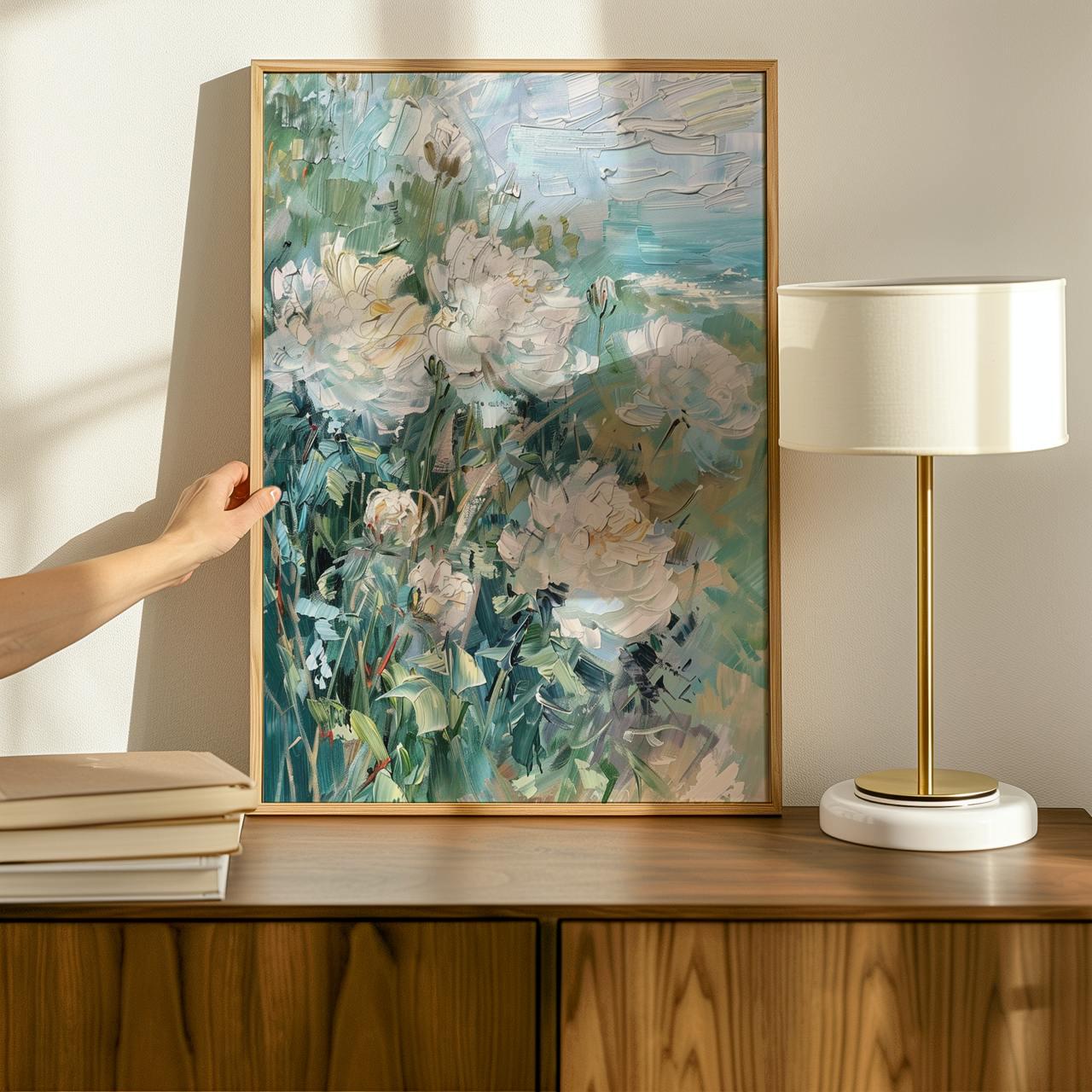 Framed Cotton Canvas Vintage Floral Art, Botanical Still Life Wall Decor, Modern Living Room Large Art Print, ART170