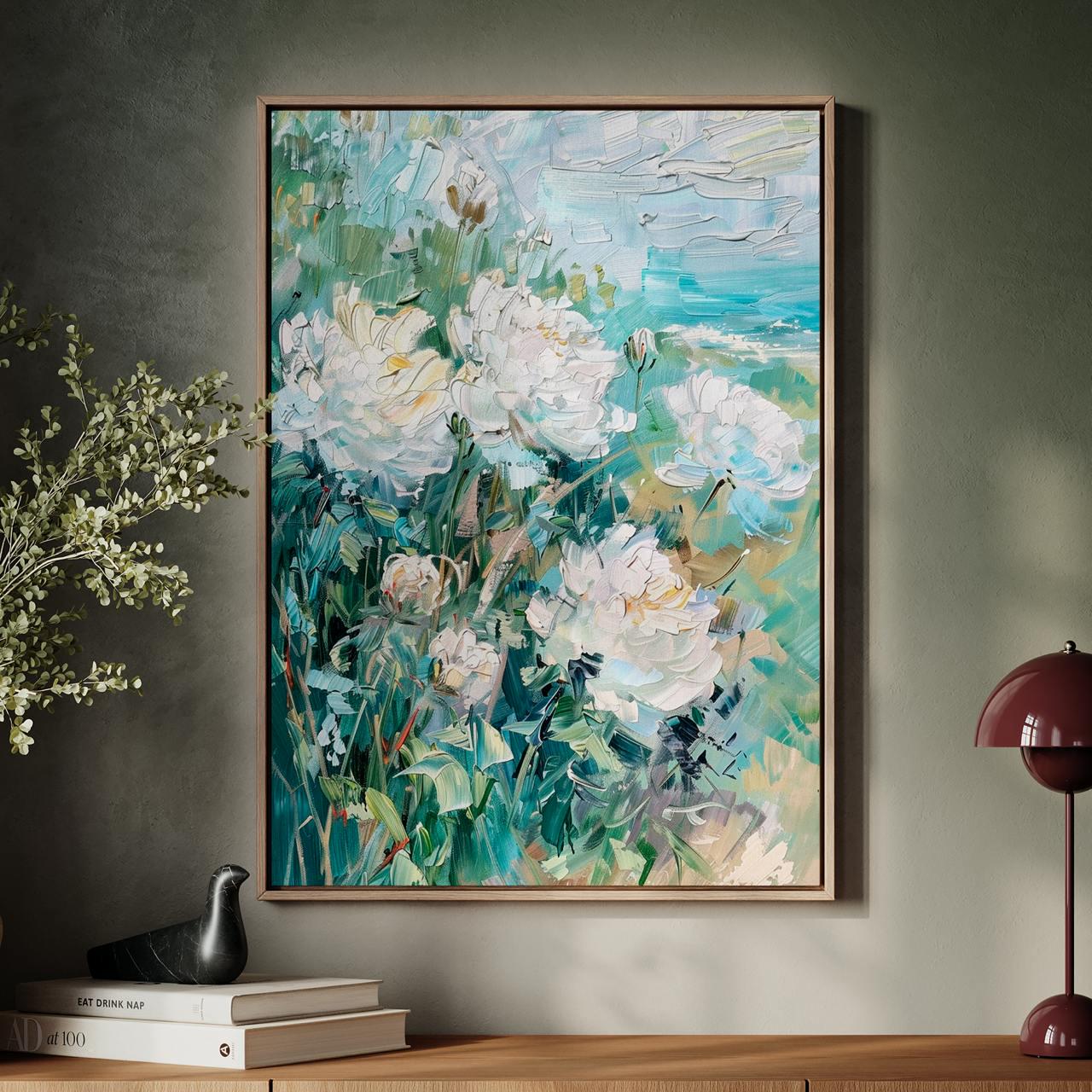Framed Cotton Canvas Vintage Floral Art, Botanical Still Life Wall Decor, Modern Living Room Large Art Print, ART170