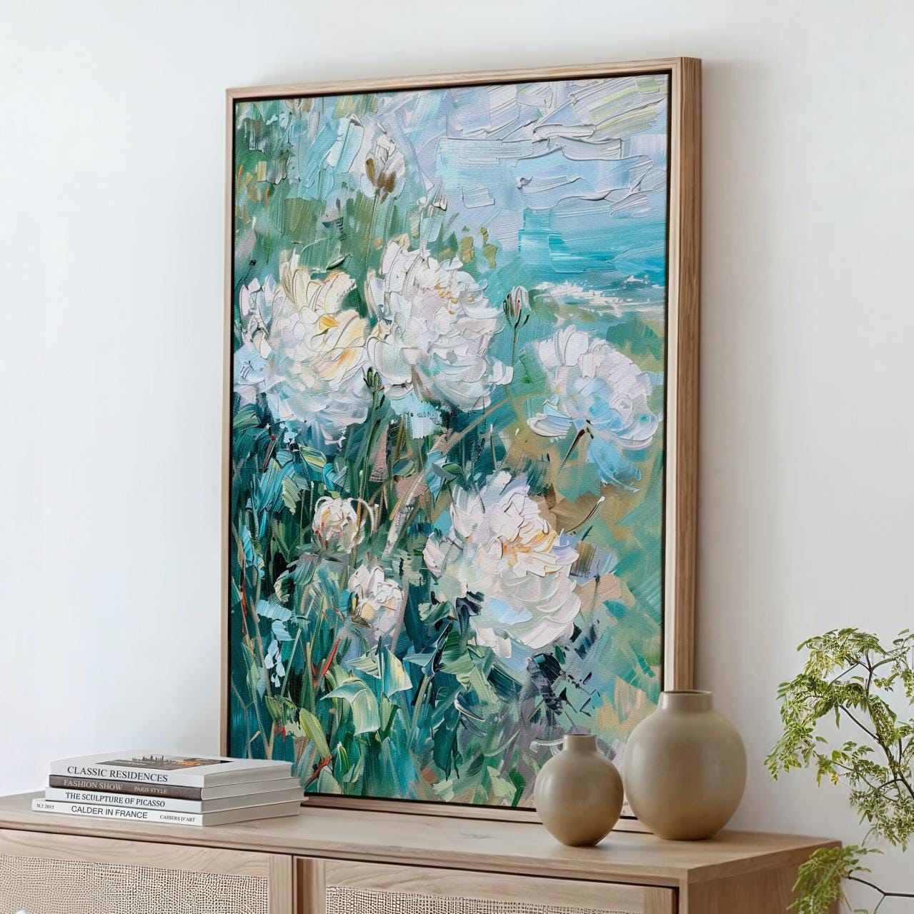 Framed Cotton Canvas Vintage Floral Art, Botanical Still Life Wall Decor, Modern Living Room Large Art Print, ART170