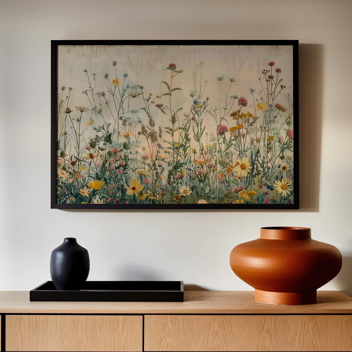 Watercolor Wildflower Botanical Prints Framed Canvas Wall Art Set, Modern Boho Minimalist Decor For Bedroom Walls art43