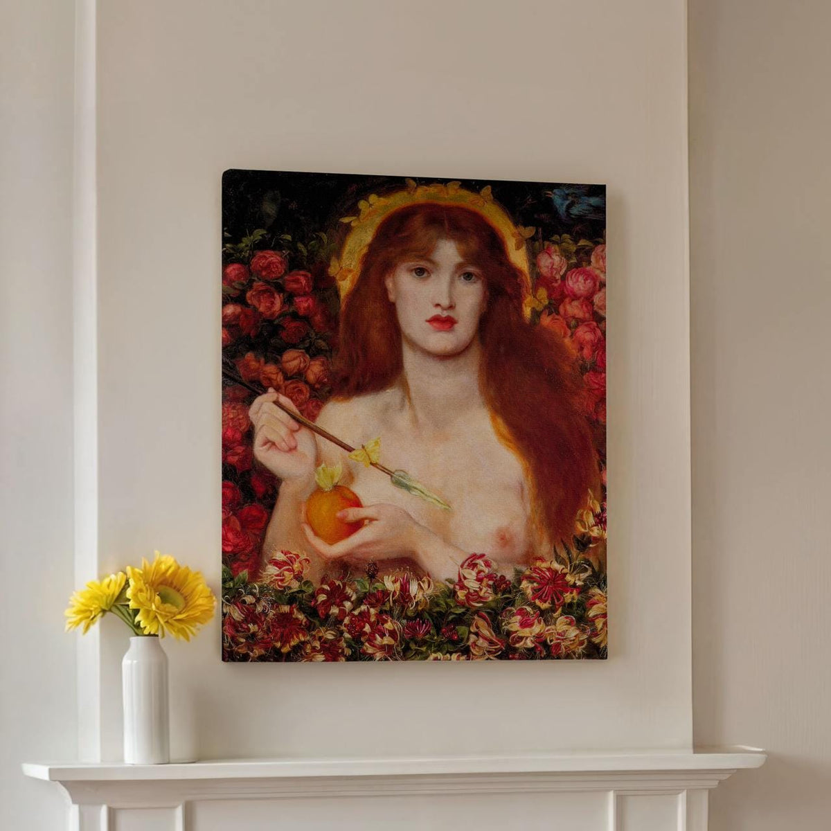 Dante Gabriel Rossetti, Venus Verticordia 1868 - Floral Portrait Print, Vintage Wall Art, Pre-Raphaelite Decor for Bedro