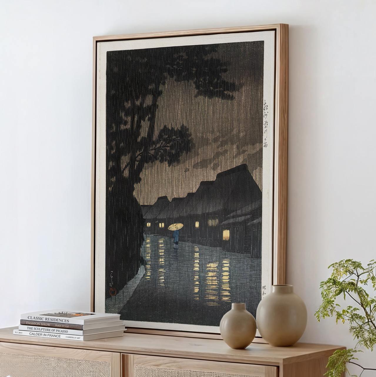 Kawase Hasui - Rain At Maekawa Soshu - Landscape Poster, Vintage Style Decor, Japandi Print, Canvas Wall Art for Living