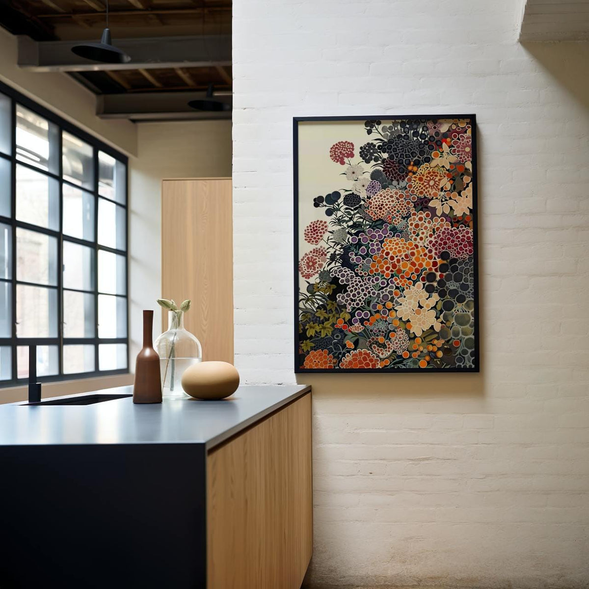 Yayoi Kusama Inspired Wildflower Poster, Abstract Botanical Floral Print, Unframed Japandi Wall Decor For Modern Living