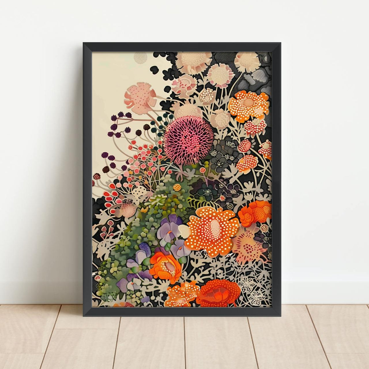 Botanical Floral Wall Art Unframed, Dotted Wildflower Poster, Yayoi Kusama Inspired Japandi Decor For Living Room